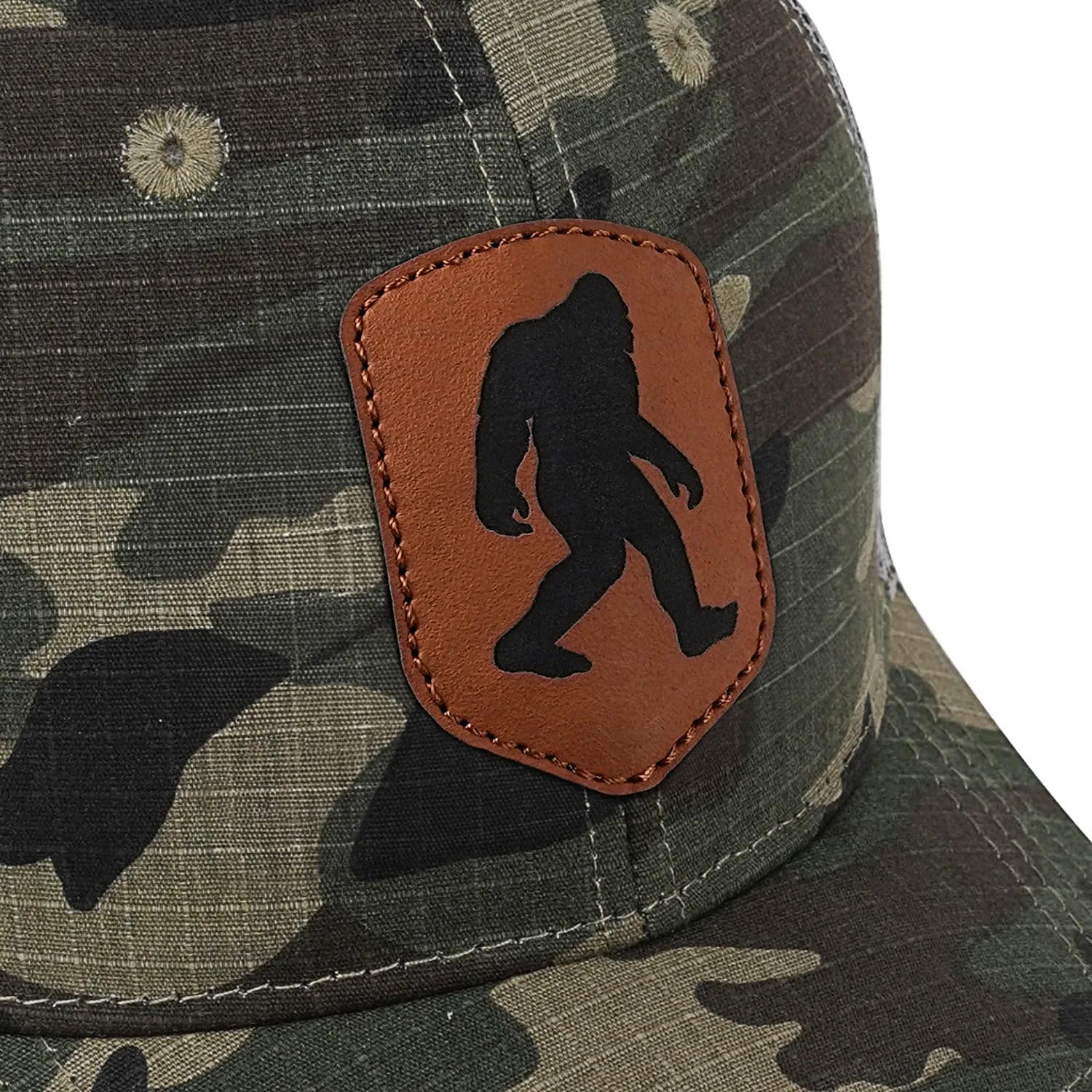 Mesh Bigfoot Hat Leather Cap for Men- Great Snapback Closure Sasquatch Hat for Hunting & Hiking