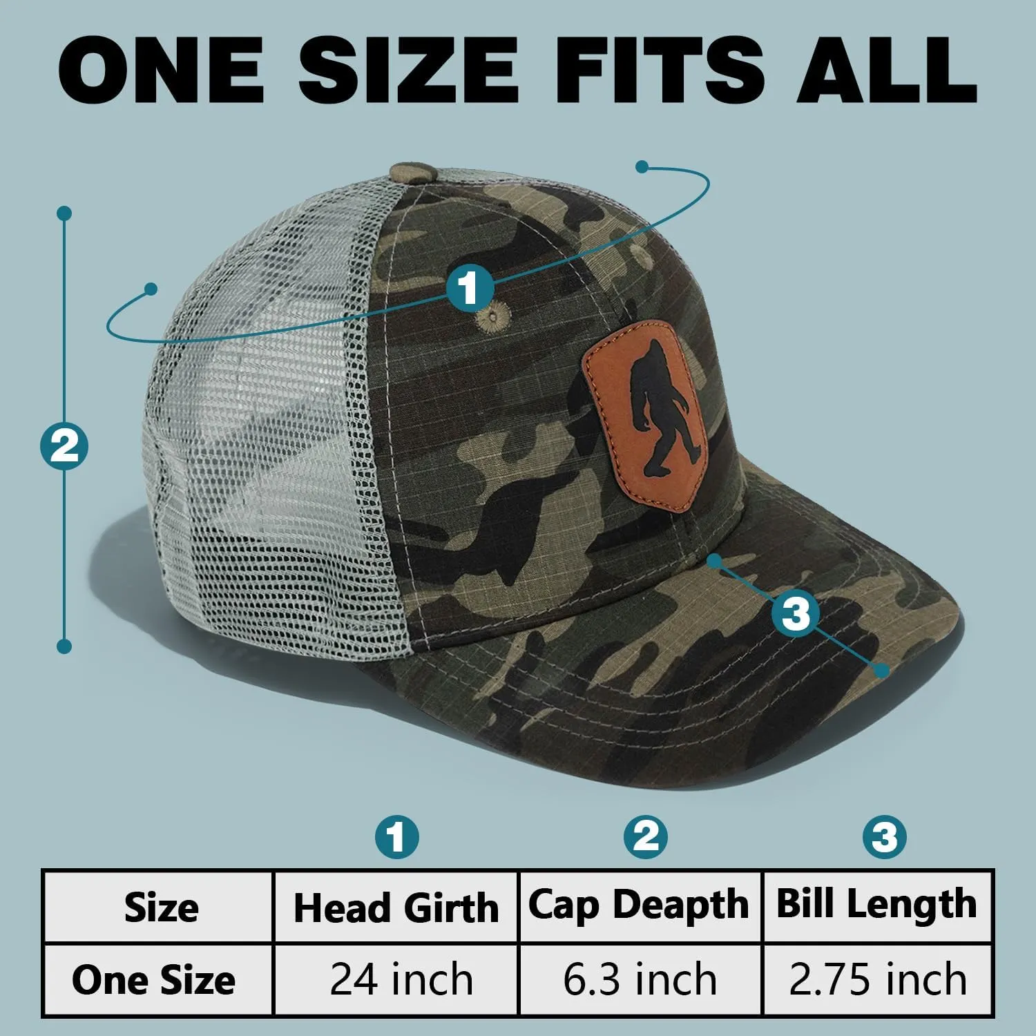 Mesh Bigfoot Hat Leather Cap for Men- Great Snapback Closure Sasquatch Hat for Hunting & Hiking