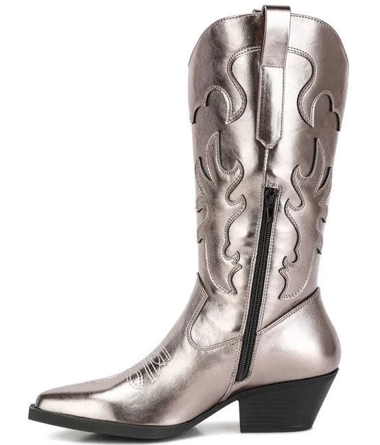 Metallic Faux Leather Western Boots