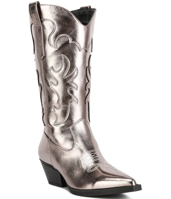 Metallic Faux Leather Western Boots