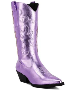 Metallic Faux Leather Western Boots
