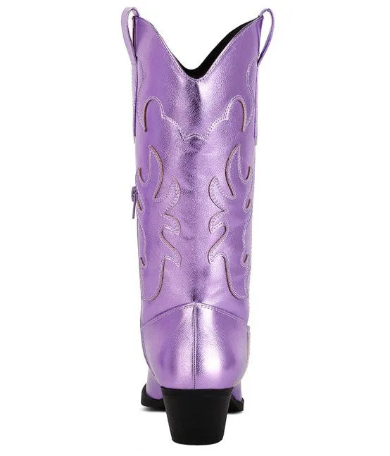 Metallic Faux Leather Western Boots