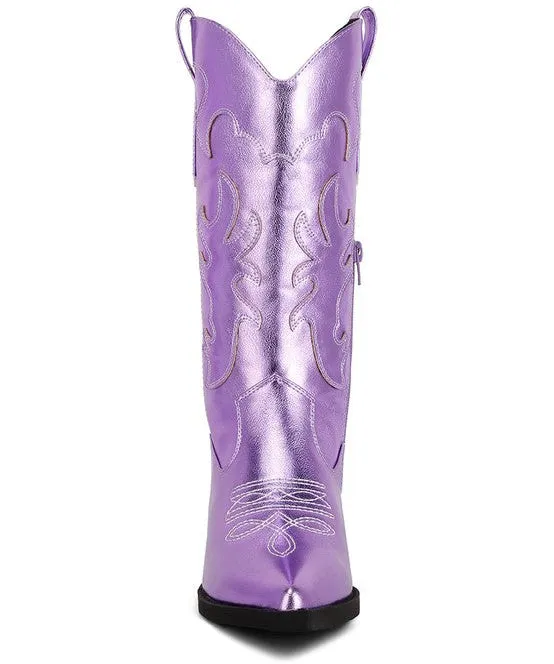 Metallic Faux Leather Western Boots