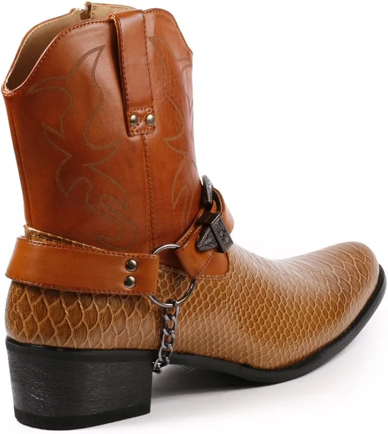 Metrocharm Diego-01 Men's Belt Buckle Chain Strap Western Cowboy Boots