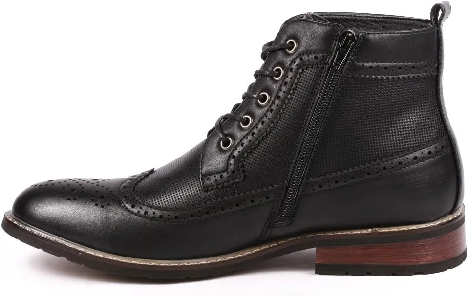 Metrocharm MET525-4 Men's Lace Up Perforated Wing Tip Formal Dress Casual Fashion Ankle Boots RUN BIG