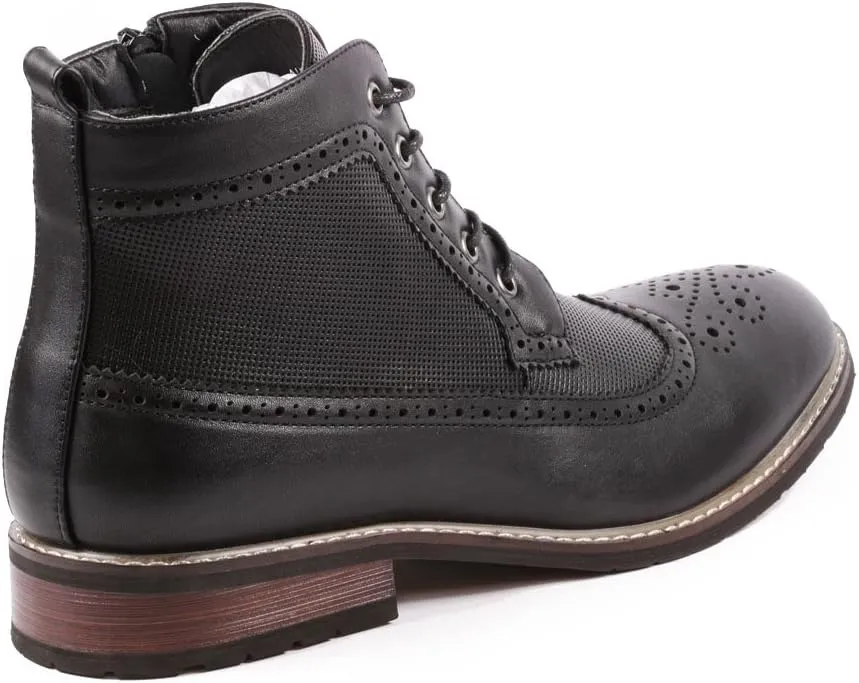 Metrocharm MET525-4 Men's Lace Up Perforated Wing Tip Formal Dress Casual Fashion Ankle Boots RUN BIG