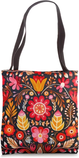 Mexican Folk Art Floral Embroidery Pattern Heritage Otomi Tote Bag