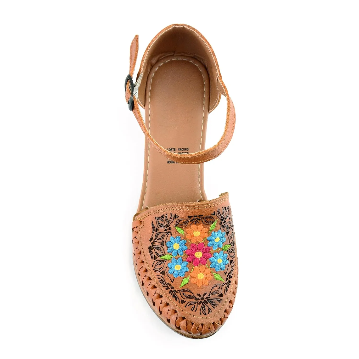 Mexican Leather Shoes with Embroidered Flowers, with heels for Women - Model 102BL (8, Brown)