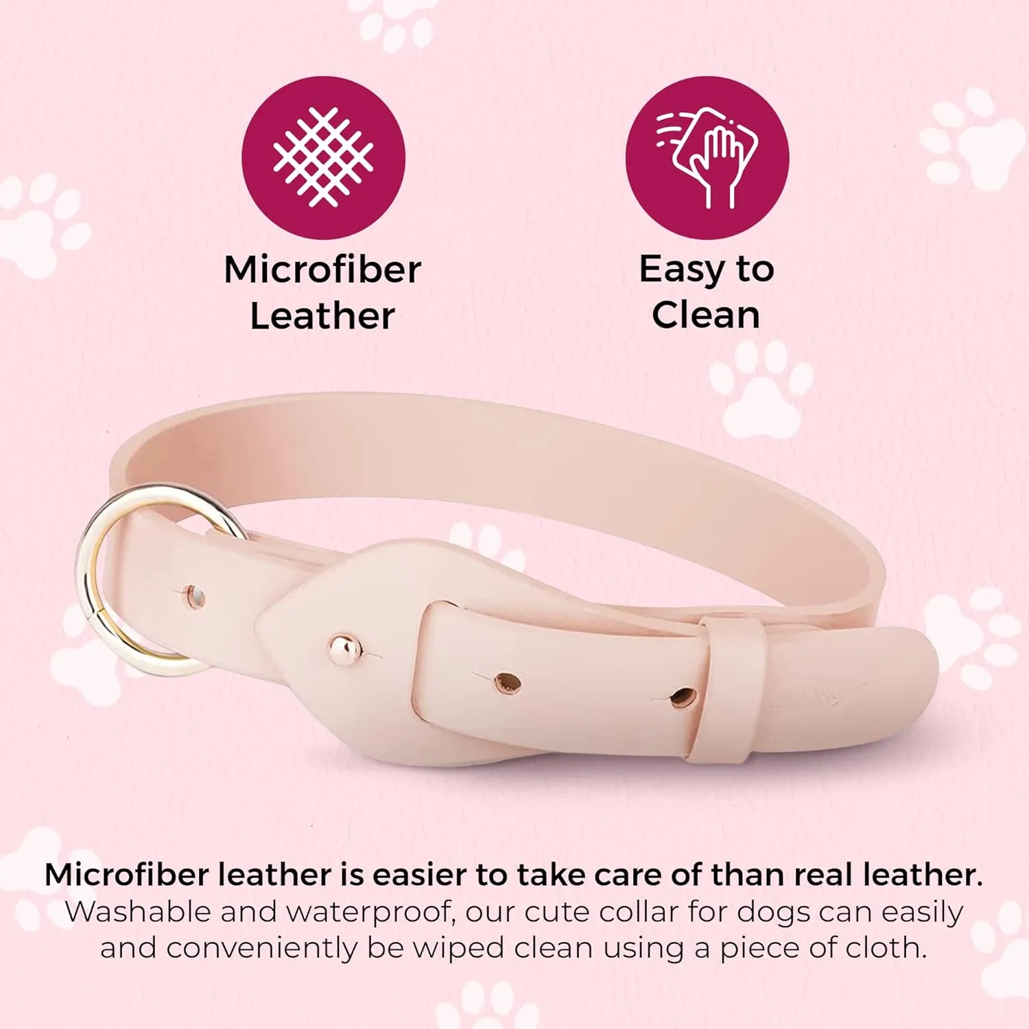Microfiber Soft Leather Collar for Dogs -Adjustable Fashion Peach Pink No-Cruelty MF Leather Collar for Puppies-Breathable Waterproof for Indoor Outdoor Use Designer Thin Dog Collar for Small Dog[S]