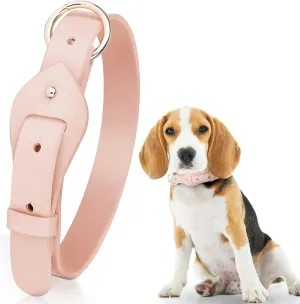 Microfiber Soft Leather Collar for Dogs -Adjustable Fashion Peach Pink No-Cruelty MF Leather Collar for Puppies-Breathable Waterproof for Indoor Outdoor Use Designer Thin Dog Collar for Small Dog[S]