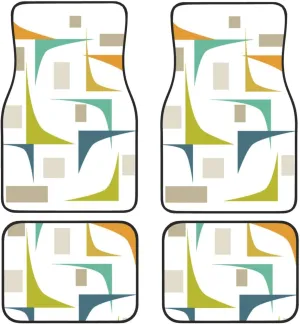 Mid Century Modern Colorful Geometric Retro Car Mats, All Weather Floor Mats, Universal Fit Automotive Floor Mats for SUV, Vans, Sedans, Trucks, Set of 4pcs