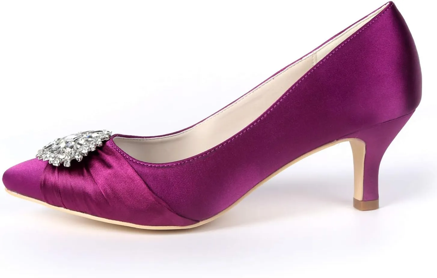 Mid Heels Satin Rhinestones Wedding Shoes for Bride Pointed Toe Prom Evening Party Dress Pumps-1608-01AB