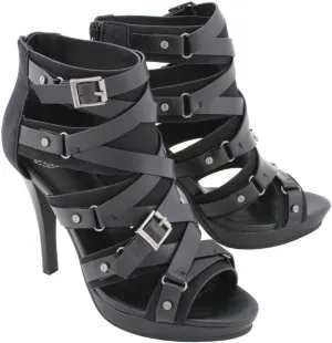 Milwaukee Leather MBL9451 Women's Black Fashion Casual Stiletto Heeled Sandals with Ankle Strap - 8