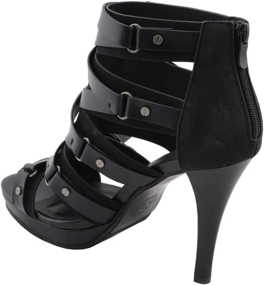 Milwaukee Leather MBL9451 Women's Black Fashion Casual Stiletto Heeled Sandals with Ankle Strap - 8