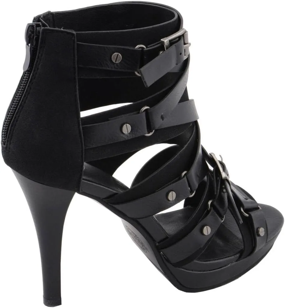 Milwaukee Leather MBL9451 Women's Black Fashion Casual Stiletto Heeled Sandals with Ankle Strap - 8