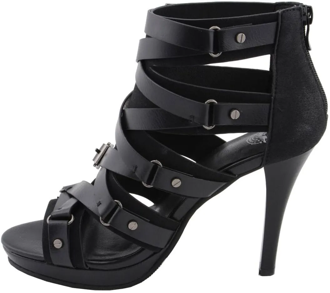 Milwaukee Leather MBL9451 Women's Black Fashion Casual Stiletto Heeled Sandals with Ankle Strap - 8