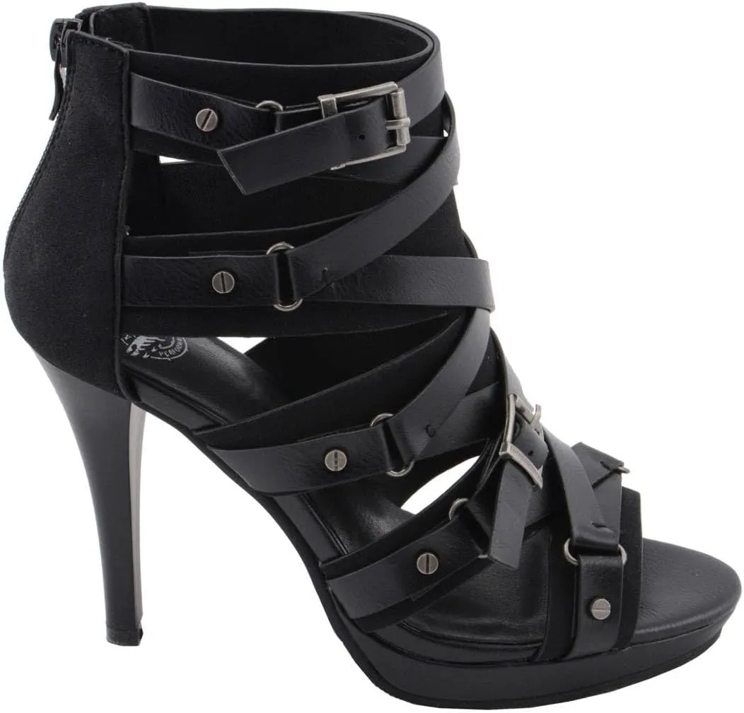 Milwaukee Leather MBL9451 Women's Black Fashion Casual Stiletto Heeled Sandals with Ankle Strap - 8