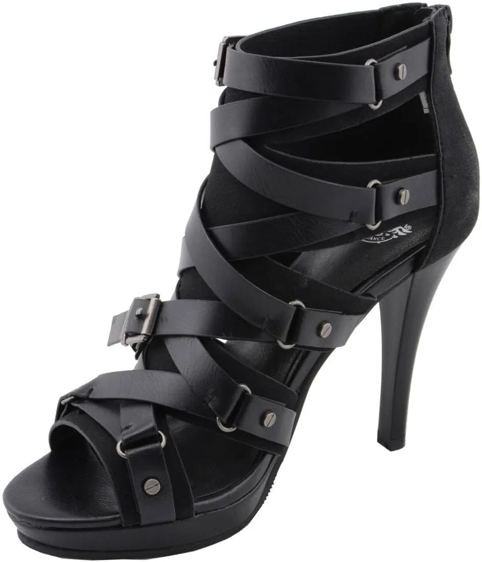 Milwaukee Leather MBL9451 Women's Black Fashion Casual Stiletto Heeled Sandals with Ankle Strap - 8