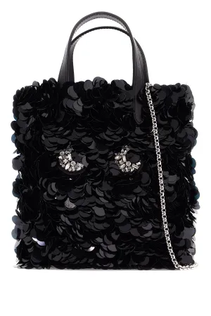 mini tote bag with sequin eyes design in