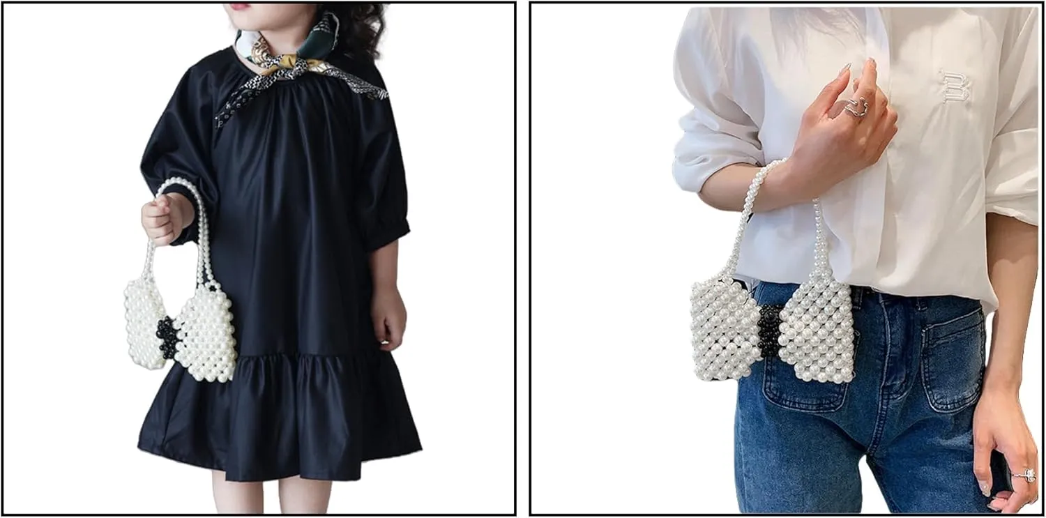 Mini White Pearl Purse for Girls Butterfly Crossbody Handbag Pearl Shoulder Bag Beaded Clutch for Women