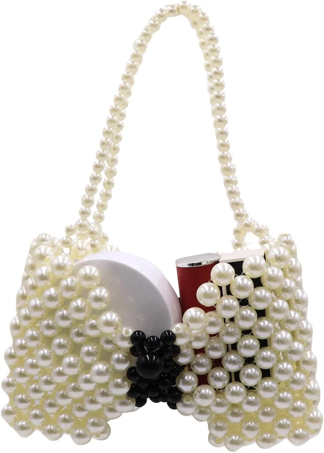 Mini White Pearl Purse for Girls Butterfly Crossbody Handbag Pearl Shoulder Bag Beaded Clutch for Women