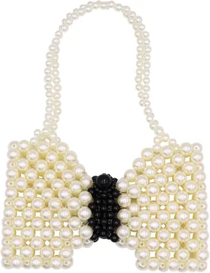 Mini White Pearl Purse for Girls Butterfly Crossbody Handbag Pearl Shoulder Bag Beaded Clutch for Women