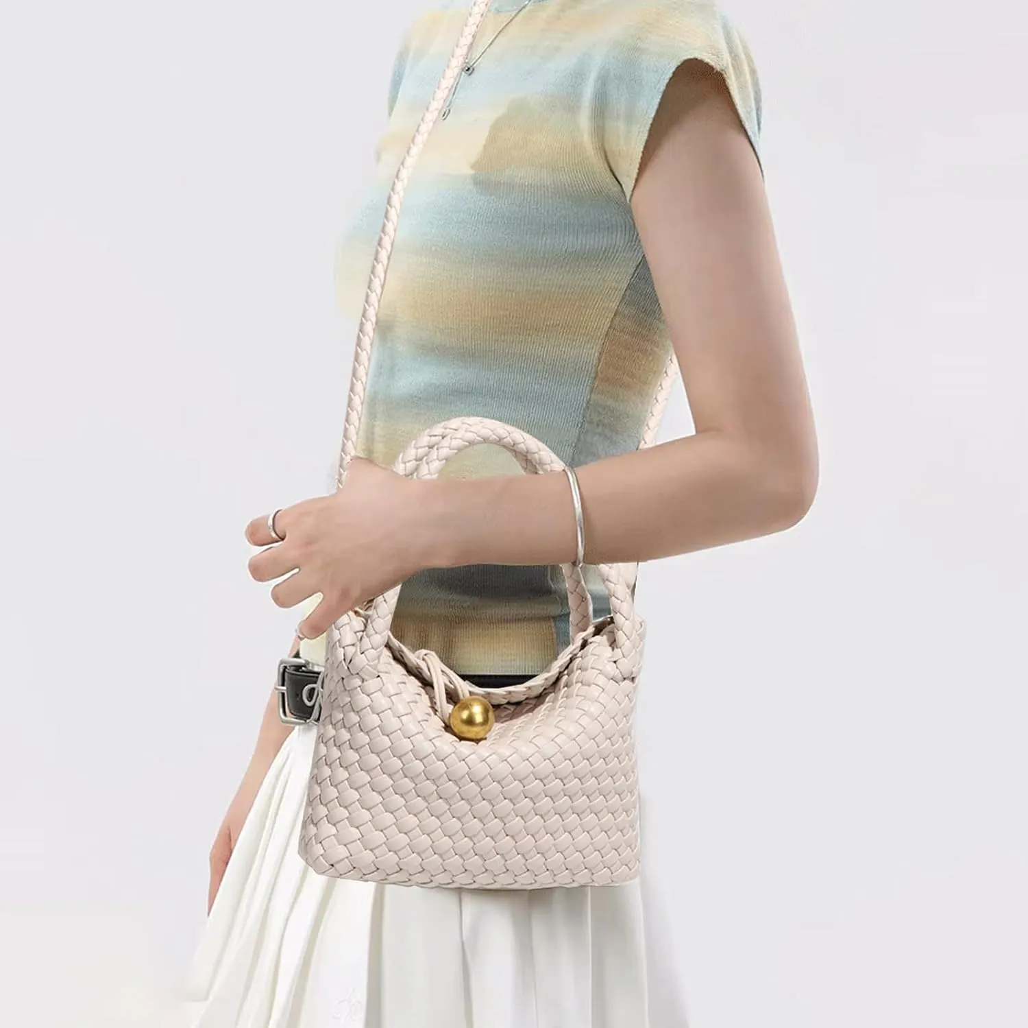 Mini Woven Women's Handbag Lightweight Luxury Vegan Leather Handle Fashion Business Daily Crossbody Bag