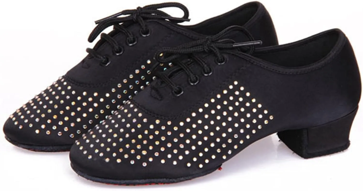 Minishion Mens Professional Dance Shoes Soft Lace-Up Latin Salsa Tango Dancing Shoes with Rhinestones