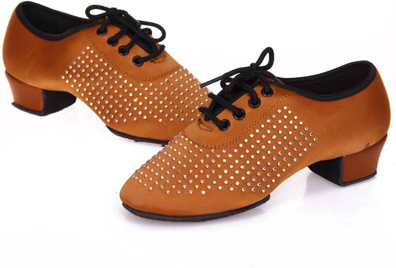 Minishion Mens Professional Dance Shoes Soft Lace-Up Latin Salsa Tango Dancing Shoes with Rhinestones