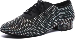 Minishion Mens Professional Dance Shoes Soft Lace-Up Latin Salsa Tango Dancing Shoes with Rhinestones