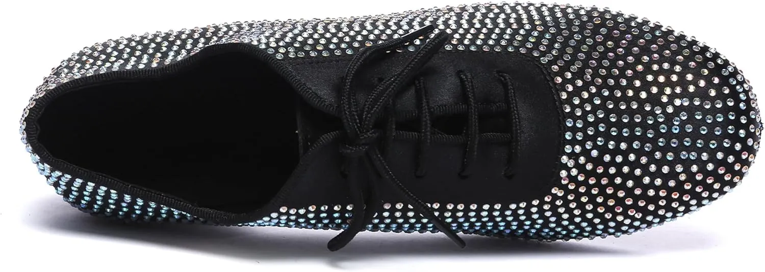 Minishion Mens Professional Dance Shoes Soft Lace-Up Latin Salsa Tango Dancing Shoes with Rhinestones