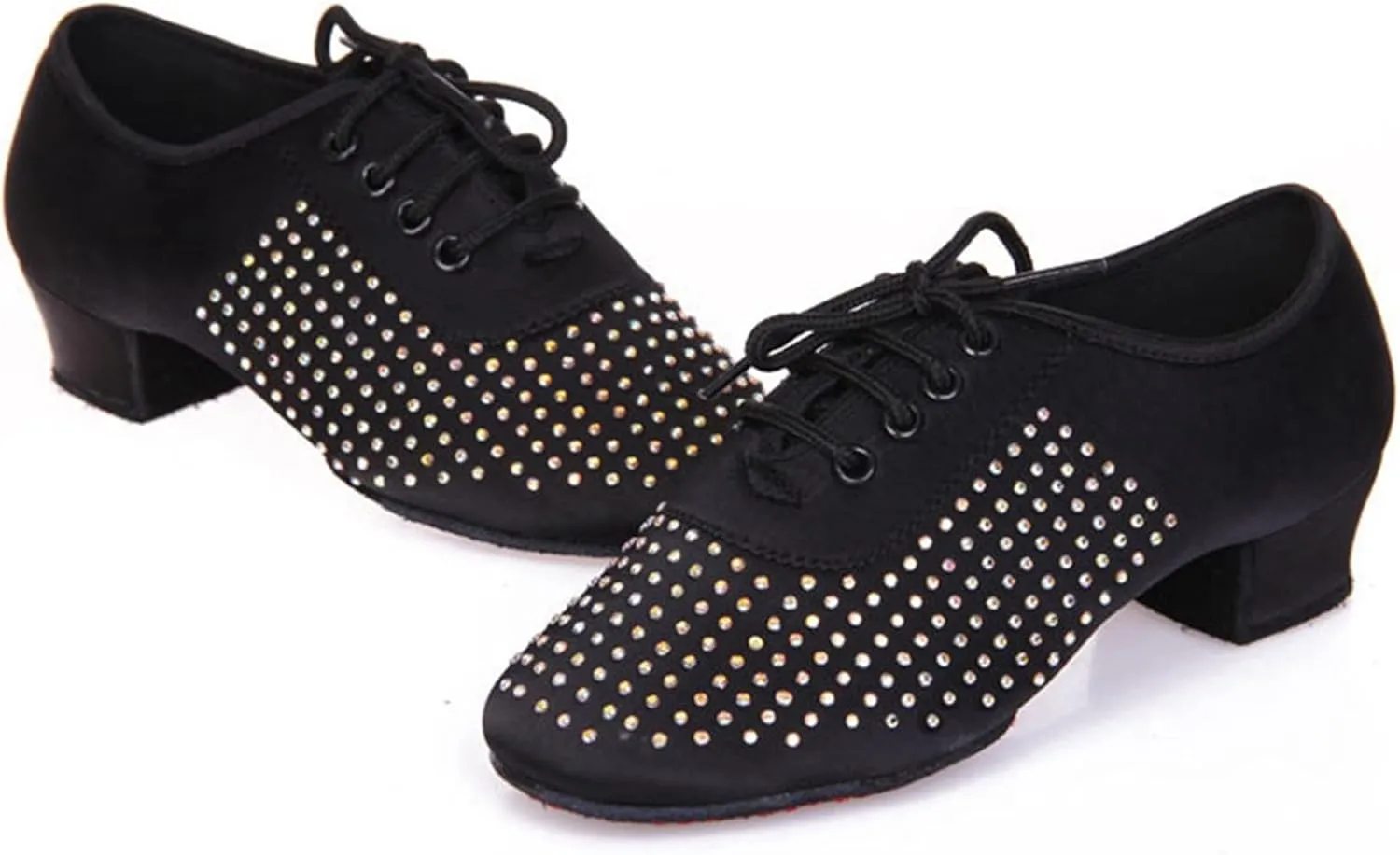 Minishion Mens Professional Dance Shoes Soft Lace-Up Latin Salsa Tango Dancing Shoes with Rhinestones