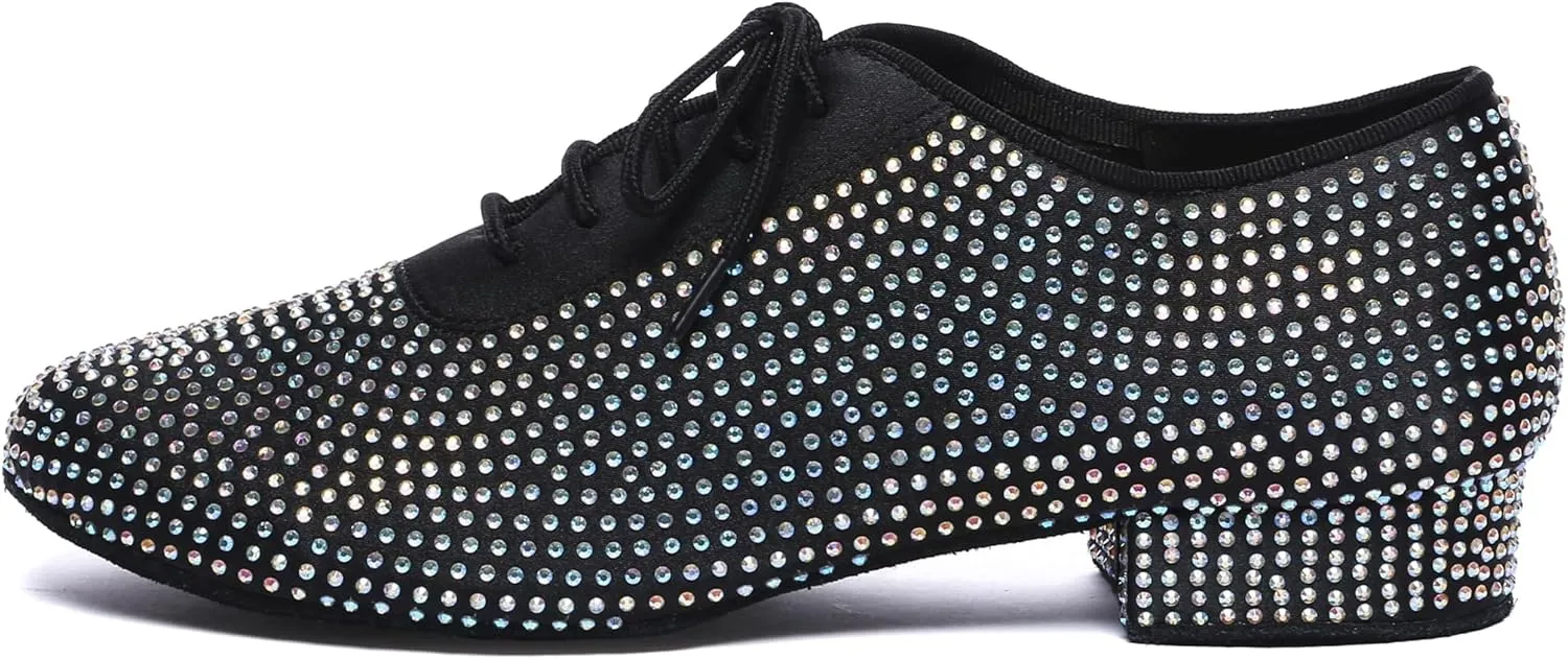 Minishion Mens Professional Dance Shoes Soft Lace-Up Latin Salsa Tango Dancing Shoes with Rhinestones