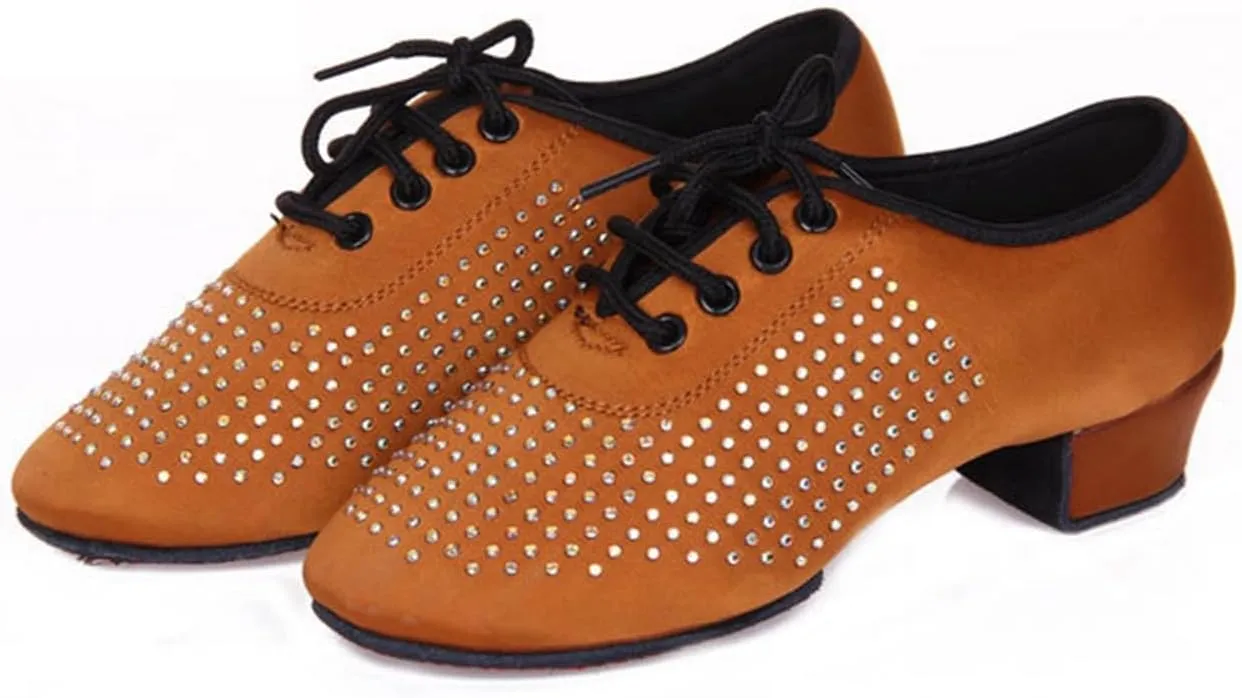 Minishion Mens Professional Dance Shoes Soft Lace-Up Latin Salsa Tango Dancing Shoes with Rhinestones