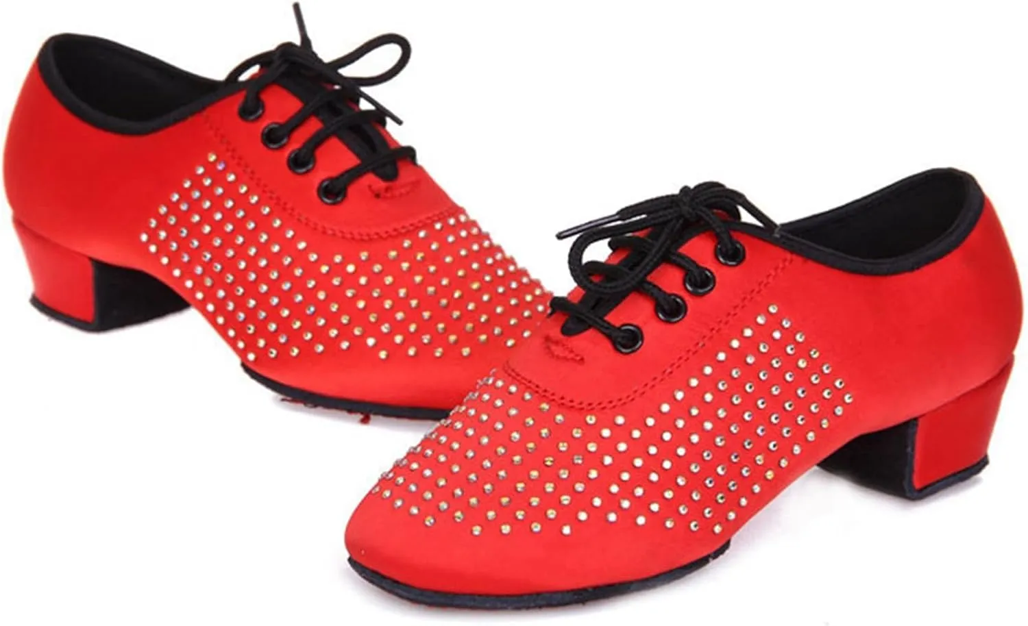 Minishion Mens Professional Dance Shoes Soft Lace-Up Latin Salsa Tango Dancing Shoes with Rhinestones