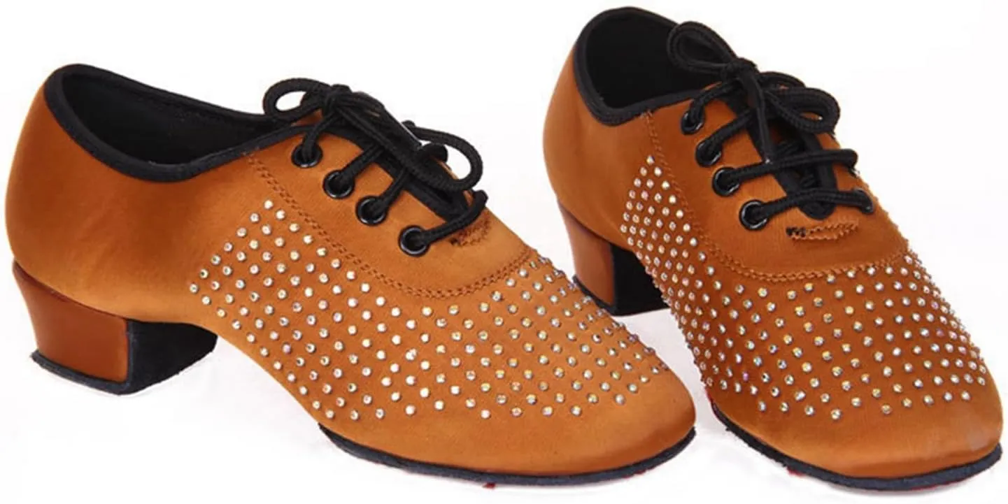 Minishion Mens Professional Dance Shoes Soft Lace-Up Latin Salsa Tango Dancing Shoes with Rhinestones
