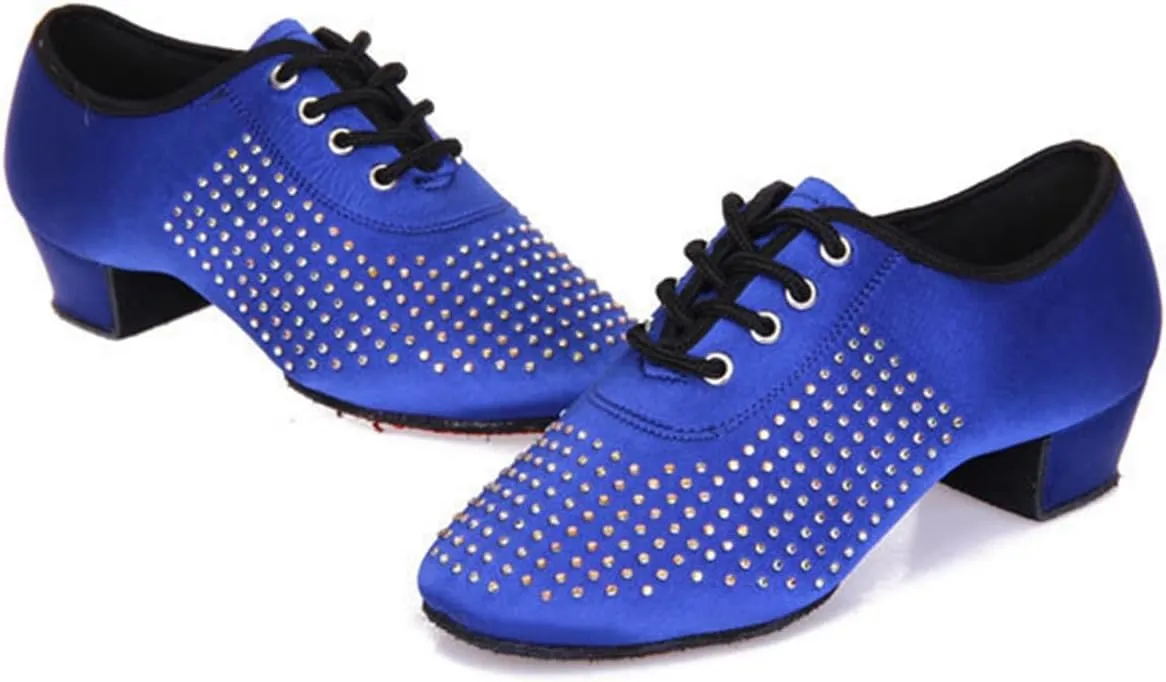 Minishion Mens Professional Dance Shoes Soft Lace-Up Latin Salsa Tango Dancing Shoes with Rhinestones