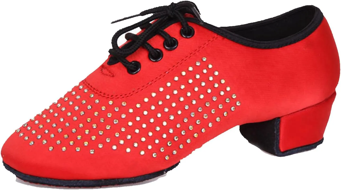 Minishion Mens Professional Dance Shoes Soft Lace-Up Latin Salsa Tango Dancing Shoes with Rhinestones