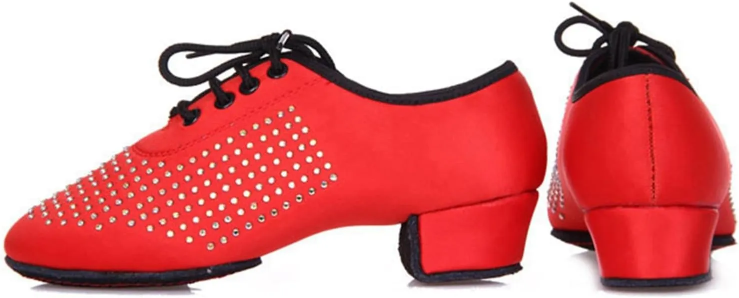 Minishion Mens Professional Dance Shoes Soft Lace-Up Latin Salsa Tango Dancing Shoes with Rhinestones