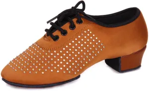 Minishion Mens Professional Dance Shoes Soft Lace-Up Latin Salsa Tango Dancing Shoes with Rhinestones