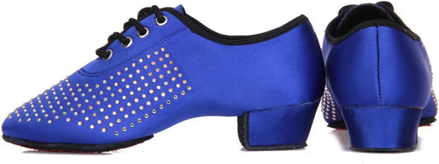 Minishion Mens Professional Dance Shoes Soft Lace-Up Latin Salsa Tango Dancing Shoes with Rhinestones