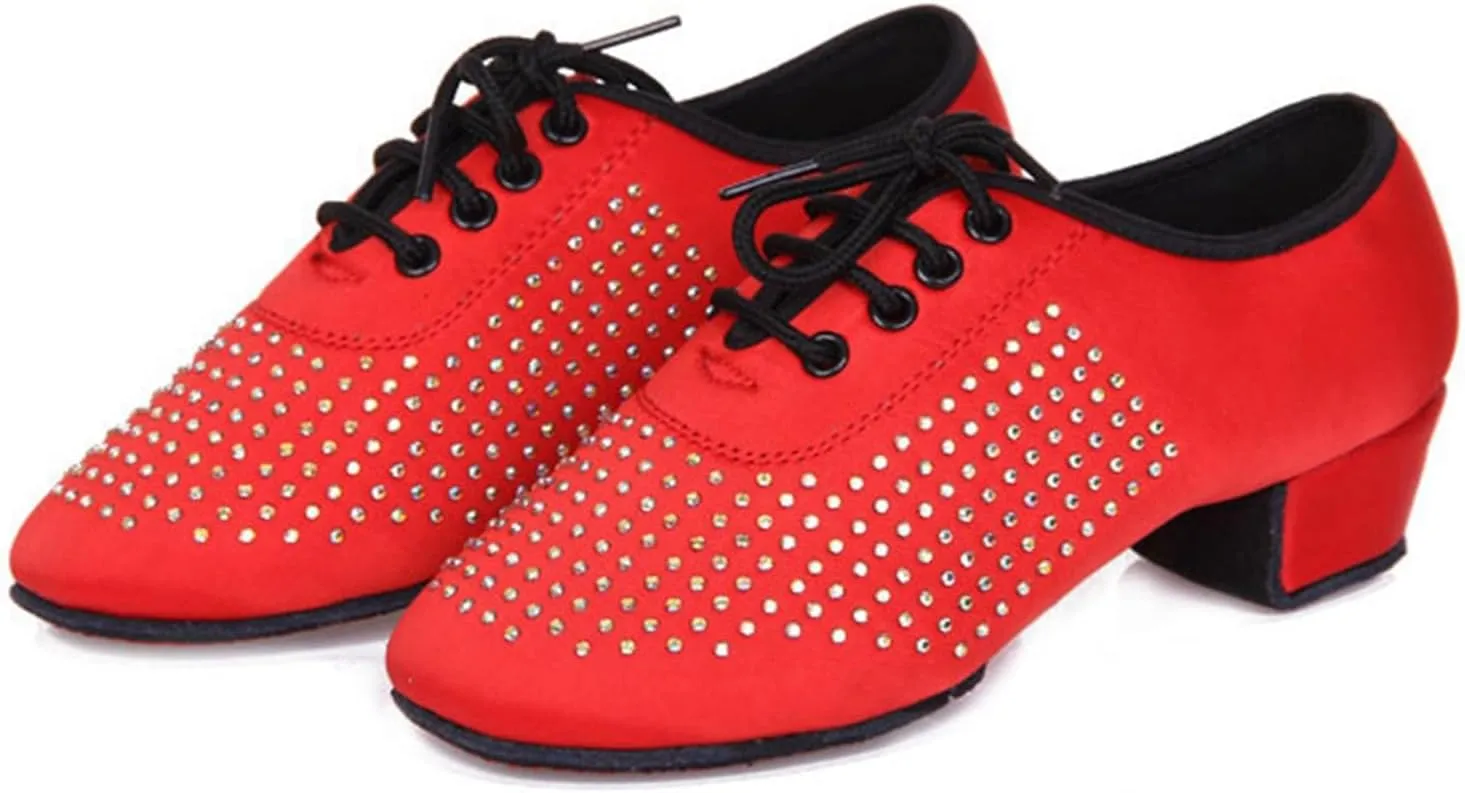 Minishion Mens Professional Dance Shoes Soft Lace-Up Latin Salsa Tango Dancing Shoes with Rhinestones