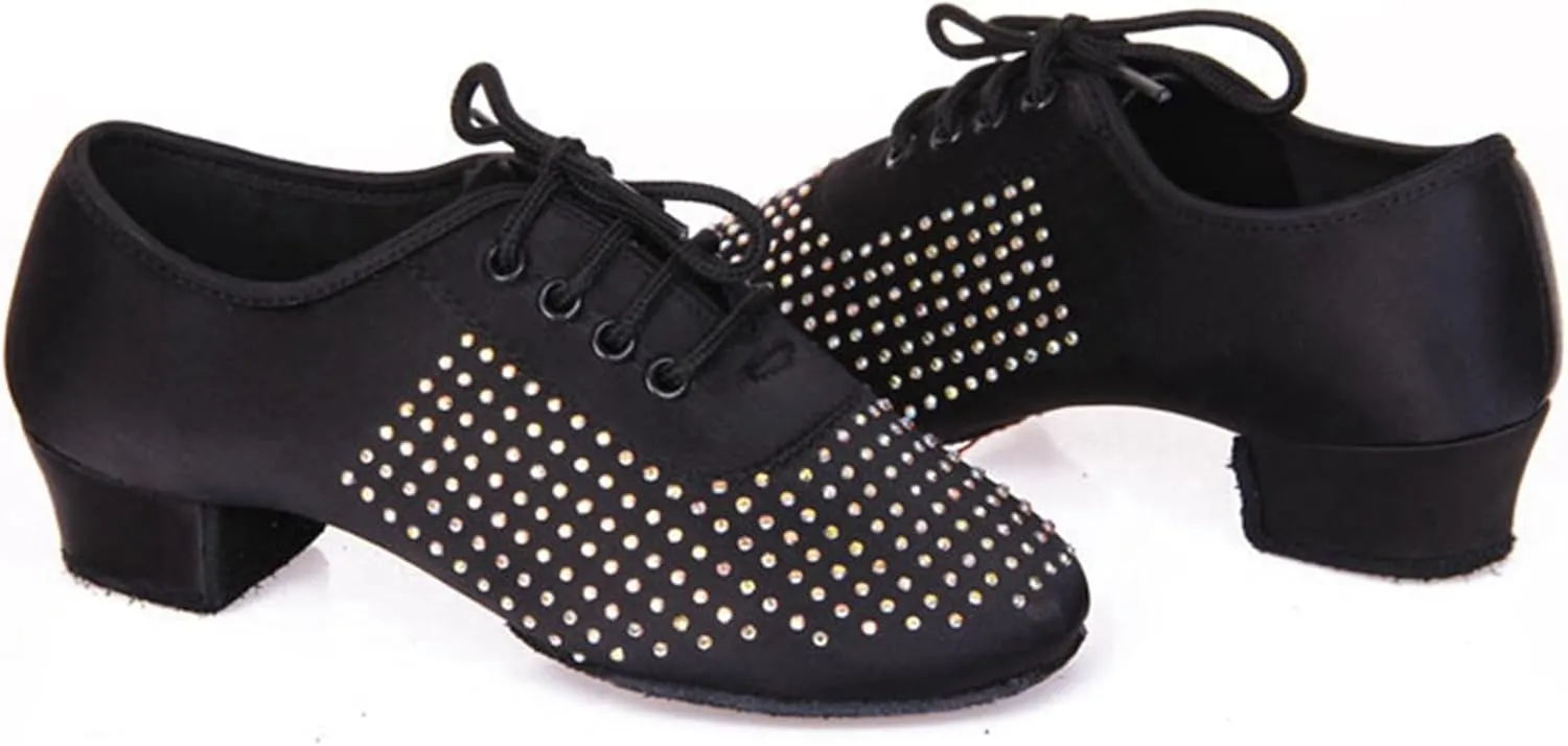 Minishion Mens Professional Dance Shoes Soft Lace-Up Latin Salsa Tango Dancing Shoes with Rhinestones