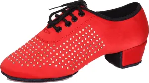 Minishion Mens Professional Dance Shoes Soft Lace-Up Latin Salsa Tango Dancing Shoes with Rhinestones