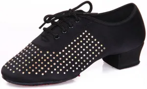 Minishion Mens Professional Dance Shoes Soft Lace-Up Latin Salsa Tango Dancing Shoes with Rhinestones
