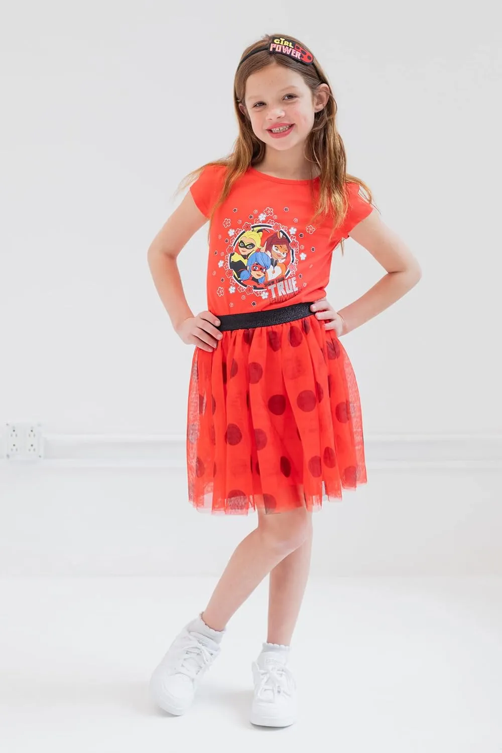 Miraculous Girls T-Shirt, Tutu Skirt and Satin Headband 3 Piece Outfit Set Little Kid to Big Kid Sizes (4-5 - 14-16)