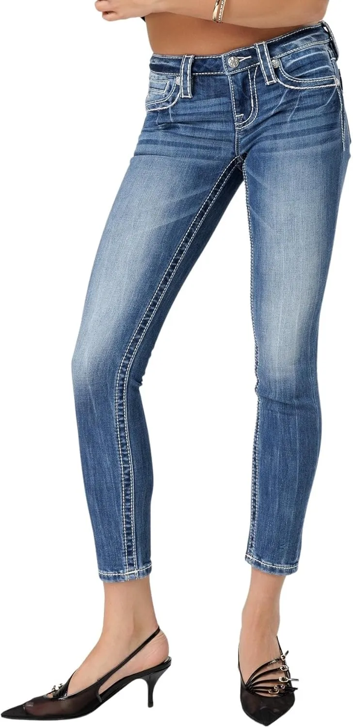 Miss Me Women's Leather Shadow Wings Low-Rise Skinny Jeans