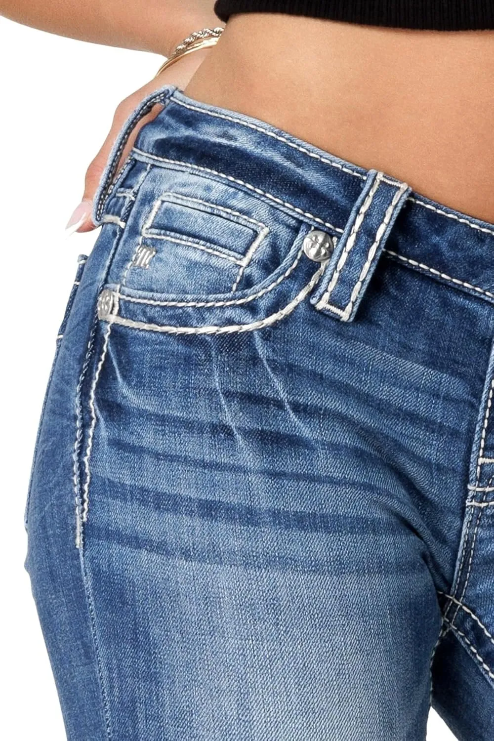 Miss Me Women's Leather Shadow Wings Low-Rise Skinny Jeans