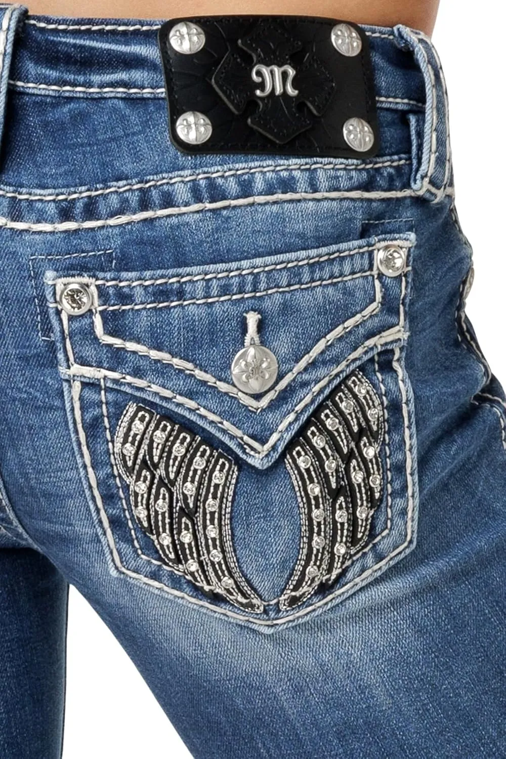 Miss Me Women's Leather Shadow Wings Low-Rise Skinny Jeans