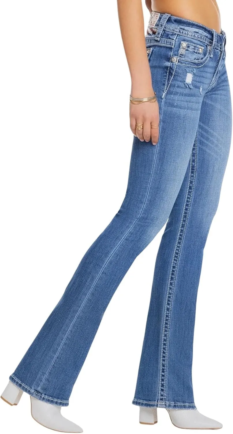 Miss Me Women's Liberty Faux Flap Pockets Mid-Rise Bootcut Jeans